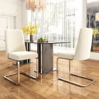 Sweiko Chaise de salle à manger en velours, lot de 2, luxueuse, salon, chambre, fauteuil lounge, design dossier en diamant, avec pieds de support en métal argenté, beige