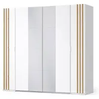 Feldmann-Wohnen Armoire à portes battantes et coulissantes Florina, 219 x 62 x 207,5 cm, 4 portes, blanc / chêne Artisan