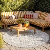 FRAAI Tapis d'extérieur rond - Summer Oriental Gris Clair | Ø 100 cm | Rond | Tissage plat