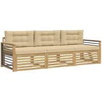 vidaXL - Ensemble de salon de jardin composé de 3 pièces, blanc et beige, en polyester