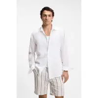 BOSS pour homme. 50567579 Chemise Relegant 6 blanche (S), Casuel, Lin, Classique, Manche longue