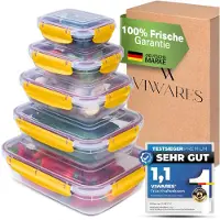 VIWARES Lot de boîtes de conservation - 5 boîtes de conservation avec couvercle pour la cuisine et les aliments - Vaisselle pratique pour micro-ondes - Boîtes pour la préparation des repas