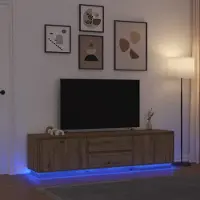 vidaXL Meuble TV avec éclairages LED chêne artisanal 193,5x41x50 cm