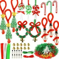 Markenlos Kit de décorations de Noël pour enfants comprenant 3 perles en métal, des cure-pipes et une couronne décorative