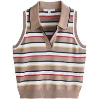 Next Tops en tricot beige foncé / bleu marine / rouge / blanc