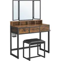 OEM Miroir de rangement industriel rustique avec double miroir et armoire – Structure marron et ardoise