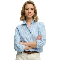Superdry pour femme. W4010587A Chemise Premium Slim fit bleu (XS), Casuel, Lin, Manche longue