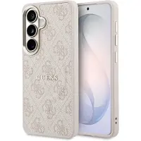 GUESS Coque arrière en cuir 4G avec MagSafe pour Samsung Galaxy S26 - Gold Edge - Pink