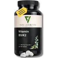 IK-Handelsgruppe Vita Elements, comprimés de vitamine D3 et K2, 180 pièces – à libération prolongée, K2Vital, produit végétalien, complément alimentaire testé en laboratoire