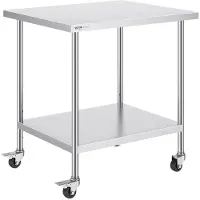 Vevor Table de travail en acier inoxydable, table de préparation professionnelle, 76 x 46 cm, avec 4 roulettes