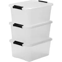 IRIS OHYAMA Lot De 3 Boîtes De Rangement Top Box Tb-15 - Plastique - 15 L - 39 X 29 X 18,6 Cm - Transparent Et Noir