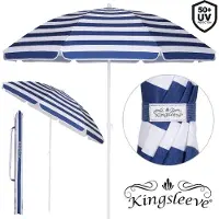 Kingsleeve Parasol Cyprus bleu/blanc 180cm protection UV 50+ fonction d'inclinaison