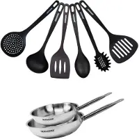 Fackelmann Set de 2 poêles 20 et 24 cm en inox et 6 ustensiles Eterna