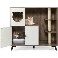 Northix Meuble à litière pour chat avec 3 griffoirs en sisal, gris/blanc