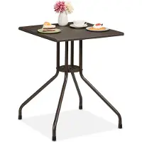 Relaxdays Table de jardin aspect bois, rectangulaire, H x l x P : 75 x 61 x 61 cm, table de balcon, plastique et acier, table d'extérieur, marron
