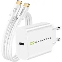 Avizar Mayaxess, chargeur 20 W pour Galaxy S26 Plus + câble USB-C de 1 m, blanc