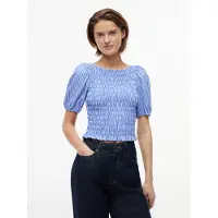 Tommy Hilfiger Chemisier 'Smock Slim Short Sleeve Blouse' bleu roi / blanc