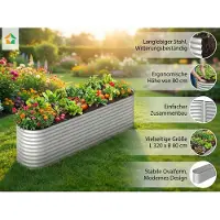 Prestige Home Living Outdoor Potager surélevé en acier ovale L 320 x 80 x 80 argenté