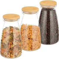 Relaxdays Bocaux de conservation avec couvercle, lot de 3, 1 400 ml, hermétiques, conservation des aliments, boîtes de conservation, transparents/naturels