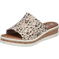 Rieker Sandales compensées V418860 V41 pour femmes, couleur beige, modèle pantoufle, pour un usage quotidien