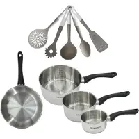Fackelmann Batterie de cuisine avec 3 casseroles 12/16/20 cm et 1 poêle 20 cm avec 5 ustensiles de cuisine Généva Vario