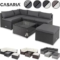 Casaria Ensemble lounge de jardin noir crème 16 pcs coussins épais en résine tressée