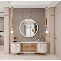 JVmoebel Console beige avec miroir et détails dorés pour des intérieurs élégants
