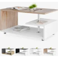 Casaria Table basse design 95x55x50cm blanc chêne Table de salon rectangulaire moderne 50kg avec plusieurs niveaux de rangement