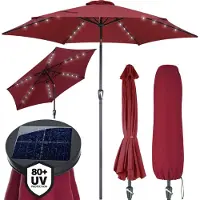 Kingsleeve Parasol solaire rouge 270cm en aluminium 24 LED