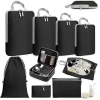 OEM Lot de 10 cubes de voyage compressibles - sacs de voyage extensibles pour vêtements - ultra-légers (noirs)