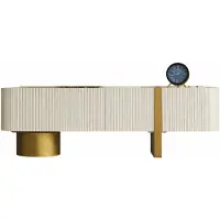 JVmoebel Meuble TV bas moderne blanc avec des touches dorées et une texture rainurée