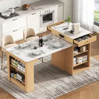Flieks Table à rallonges avec plateau amovible, table de bar avec multiprises, table de salle à manger 71-151 x 80 x 92 cm, couleur naturelle