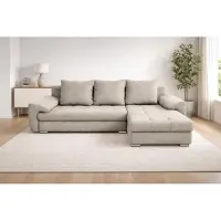 AX Living Manisa Canapé de salon en L beige avec fonction couchage D