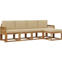 vidaXL Ensemble de canapés d'extérieur , 5 pièces, polyester naturel et beige