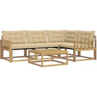 vidaXL Ensemble de salon de jardin 5 pièces, blanc et beige