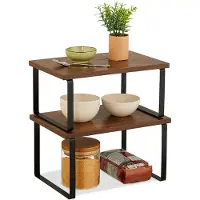 Relaxdays Ensemble de 2 étagères de table , rangement de cuisine pour épices, vaisselle et bien plus encore, empilables, style industriel, marron/noir