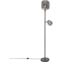 QAZQA Lampadaire noir avec or et verre fumé 2 lumières - Zuzanna