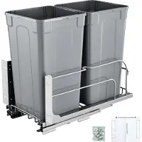 Vevor Poubelle coulissante (27 Qt x 2), double poubelle de cuisine sous plan, poubelle avec kit de porte et curseur à fermeture douce, pour placard de cuisine, évier sous le comptoir (gris)