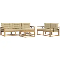 vidaXL Ensemble de salon de jardin 6 pièces, blanc et beige