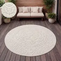 Paco Home Tapis d'extérieur Résistant aux intempéries Balcon Salon Scandinave Boho Unicolore Taille 200 cm Rond