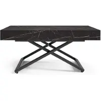 Alpi Möbel AlpiMeble Table basse extensible Sena U à hauteur réglable de 120 cm à 200 cm, table de salon couleur noir Pietra avec pieds en métal de couleur noire