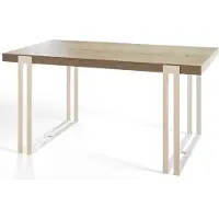 Alpi Möbel Table de salle à manger rectangulaire ROSA, table extensible, dimensions : 120-220 x 80 x 77 cm, table de salon, couleur : Halifax, avec pieds en métal de couleur blanche