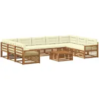 vidaXL Ensemble de salon de jardin 10 pièces, bois d'acacia massif, couleurs naturelles et crème