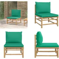 vidaXL Canapé central de jardin avec coussins verts en bambou - Canapé central de jardin - Canapé de jardin - Canapé d'extérieur