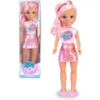 Pinypon Shine - Rose, Poupée aux cheveux longs avec des mèches roses métallisées, 3 ans, Famosa (NAC70210)