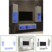 The Living Store Meuble-paroi 5 pièces avec éclairage LED Blanc Matériau dérivé du bois