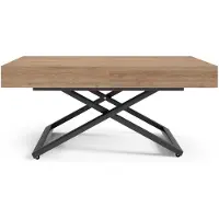 Alpi Möbel AlpiMeble Table basse extensible Sena U à hauteur réglable de 120 cm à 200 cm, couleur Truffle Brown, avec pieds en métal de couleur noire