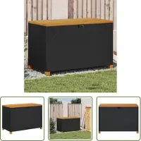 The Living Store Coffre de jardin noir 110x55x63 cm Poly rotin bois d'acacia
