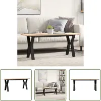 The Living Store Table basse piètement en Y 110x40x45 cm pin massif & fonte