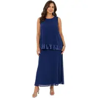 O46BPX (MB1) Robe longue pour femme en georgette fine à sequins, robe de soirée sans manches 975925 Bleu foncé